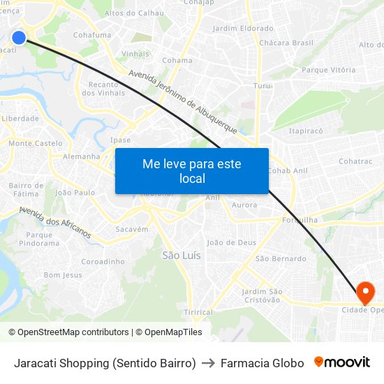Jaracati Shopping (Sentido Bairro) to Farmacia Globo map