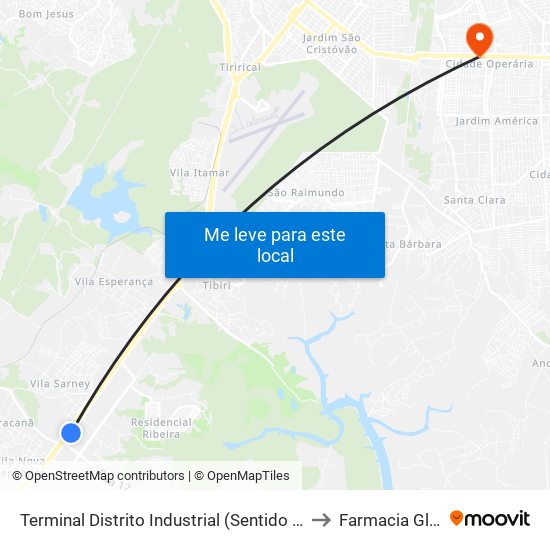 Terminal Distrito Industrial (Sentido Centro) to Farmacia Globo map