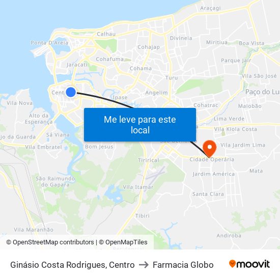 Ginásio Costa Rodrigues, Centro to Farmacia Globo map