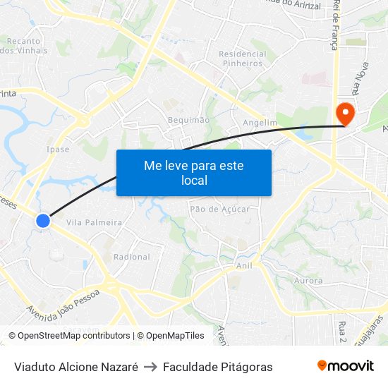 Viaduto Alcione Nazaré to Faculdade Pitágoras map