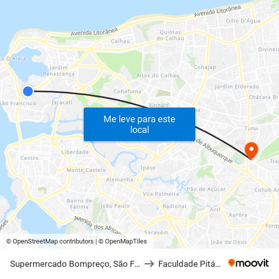 Supermercado Bompreço, São Francisco to Faculdade Pitágoras map