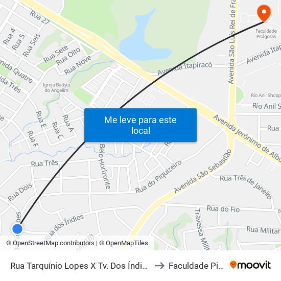 Rua Tarquínio Lopes X Tv. Dos Índios (Sentido Anil) to Faculdade Pitágoras map
