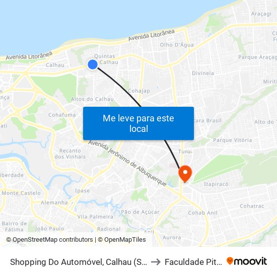 Shopping Do Automóvel, Calhau (Sentido Centro) to Faculdade Pitágoras map