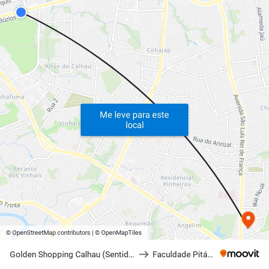 Golden Shopping Calhau (Sentido Bairro) to Faculdade Pitágoras map