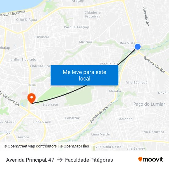 Avenida Principal, 47 to Faculdade Pitágoras map