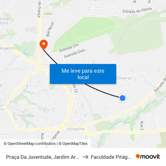 Praça Da Juventude, Jardim Araçagi to Faculdade Pitágoras map