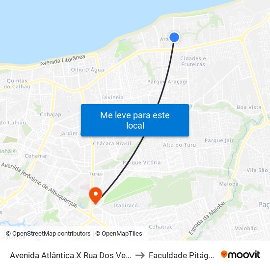 Avenida Atlântica X Rua Dos Veleiros to Faculdade Pitágoras map