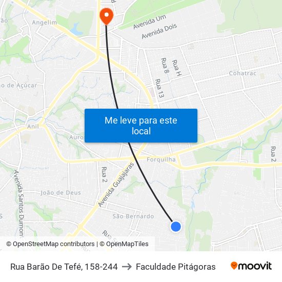 Rua Barão De Tefé, 158-244 to Faculdade Pitágoras map