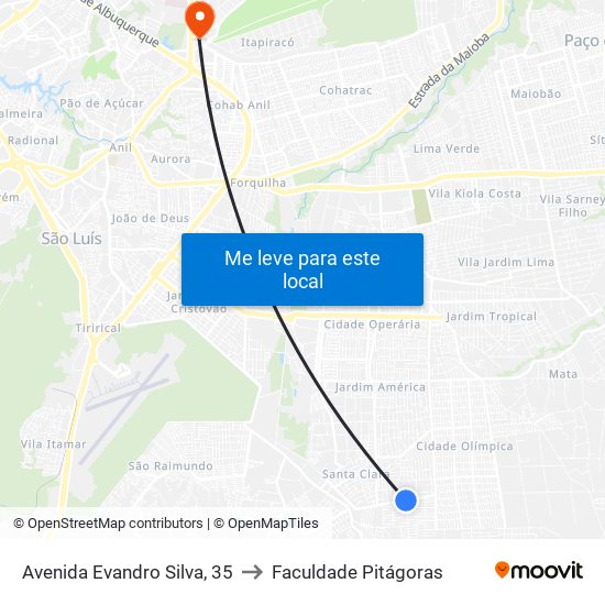 Avenida Evandro Silva, 35 to Faculdade Pitágoras map