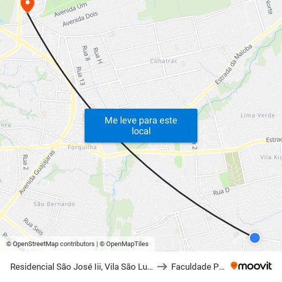 Residencial São José Iii, Vila São Luís (Sentido Bairro) to Faculdade Pitágoras map