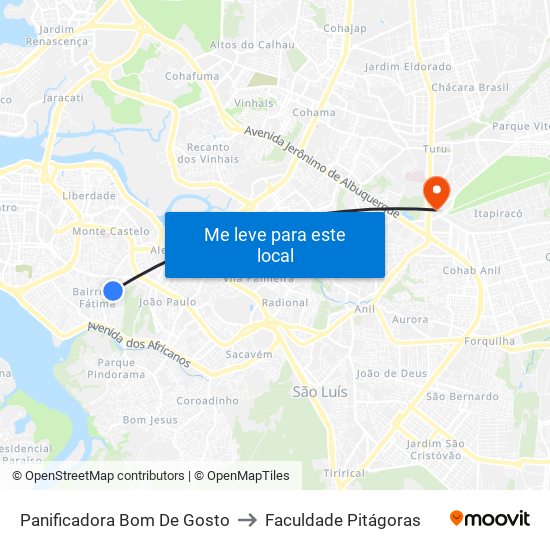 Panificadora Bom De Gosto to Faculdade Pitágoras map