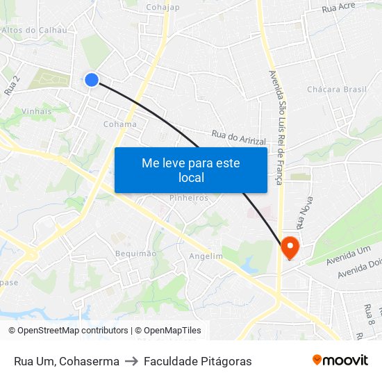 Rua Um, Cohaserma to Faculdade Pitágoras map