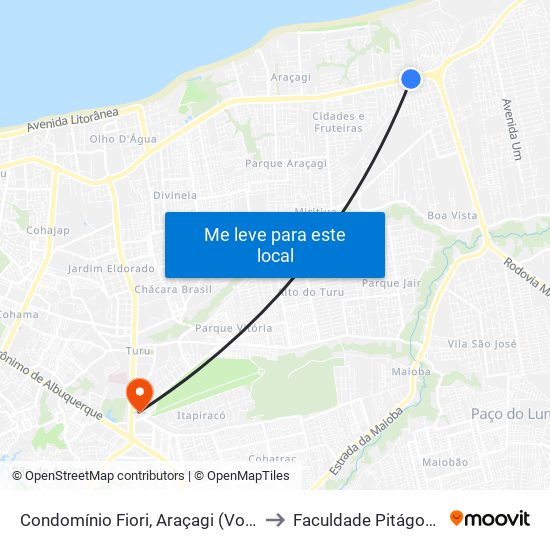 Condomínio Fiori, Araçagi (Volta) to Faculdade Pitágoras map