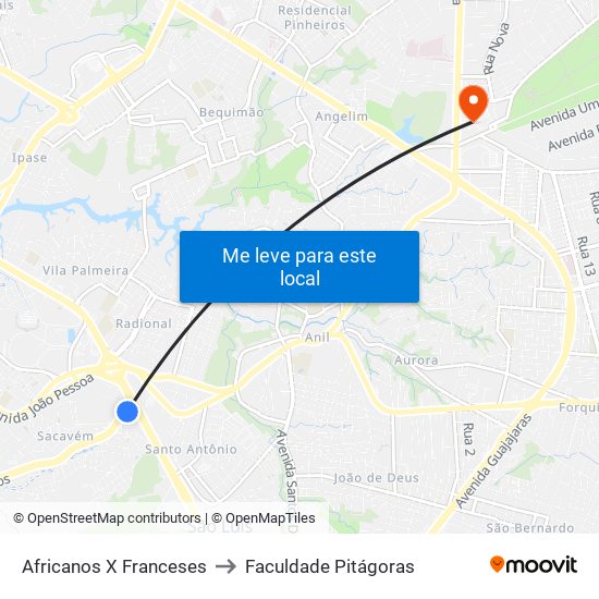 Africanos X Franceses to Faculdade Pitágoras map