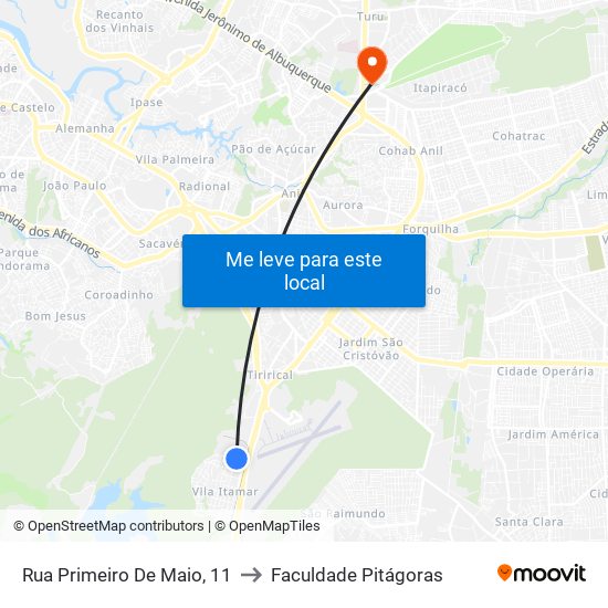 Rua Primeiro De Maio, 11 to Faculdade Pitágoras map