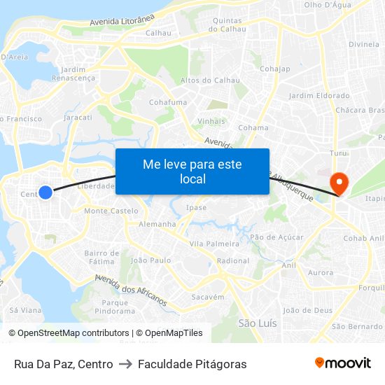 Rua Da Paz, Centro to Faculdade Pitágoras map