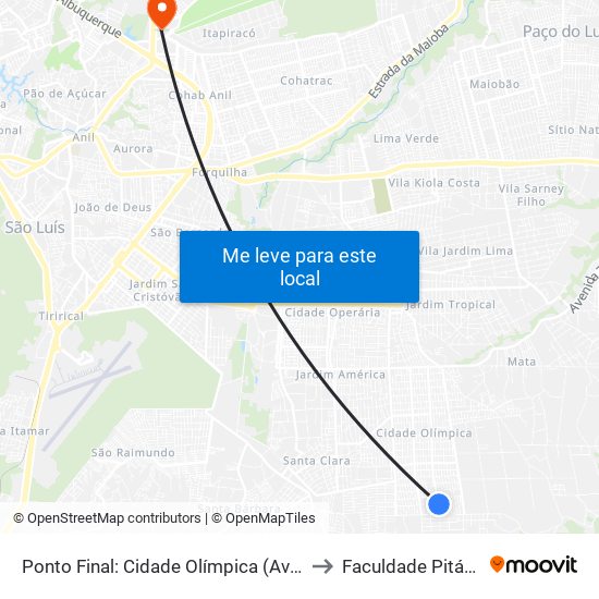 Ponto Final: Cidade Olímpica (Avenida 02) to Faculdade Pitágoras map