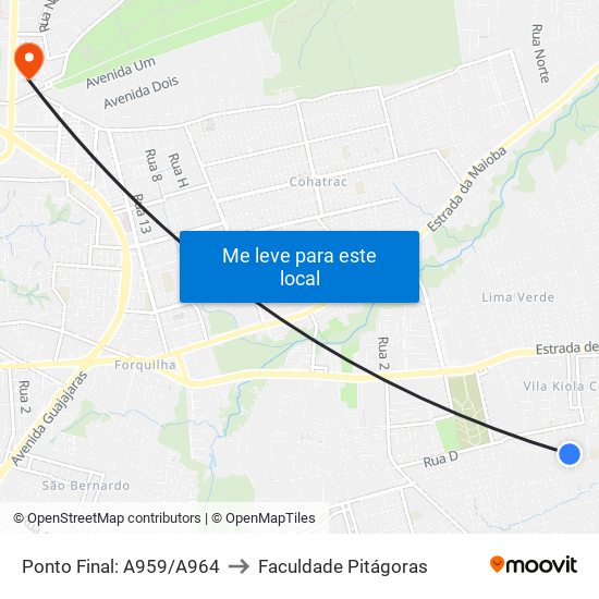 Ponto Final: A959/A964 to Faculdade Pitágoras map