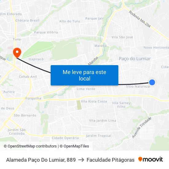 Alameda Paço Do Lumiar, 889 to Faculdade Pitágoras map