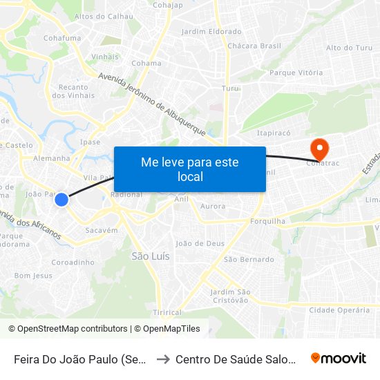 Feira Do João Paulo (Sentido Bairro) to Centro De Saúde Salomão Fiquene map