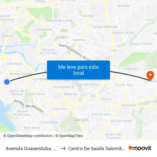 Avenida Guaxenduba, Macaúba to Centro De Saúde Salomão Fiquene map