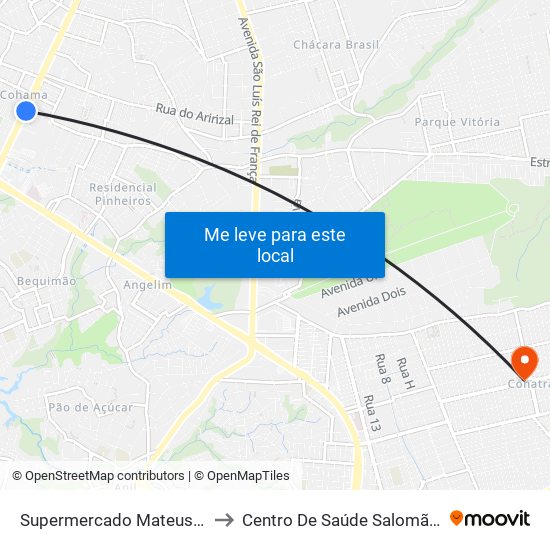 Supermercado Mateus, Cohama to Centro De Saúde Salomão Fiquene map