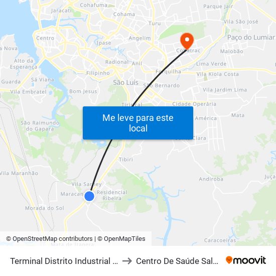 Terminal Distrito Industrial (Sentido Centro) to Centro De Saúde Salomão Fiquene map