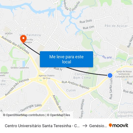 Centro Universitário Santa Teresinha - Cest (Sentido Centro) to Genésio Rêgo map