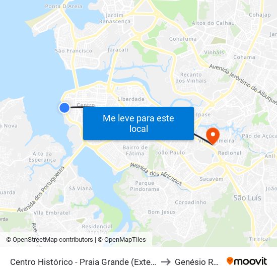 Centro Histórico - Praia Grande (Externa 1) to Genésio Rêgo map