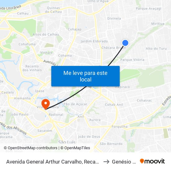 Avenida General Arthur Carvalho, Recanto Do Turu II to Genésio Rêgo map