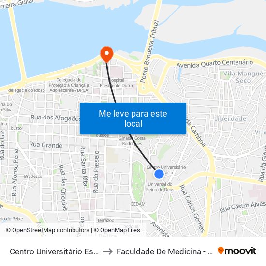 Centro Universitário Estácio to Faculdade De Medicina - Ufma map