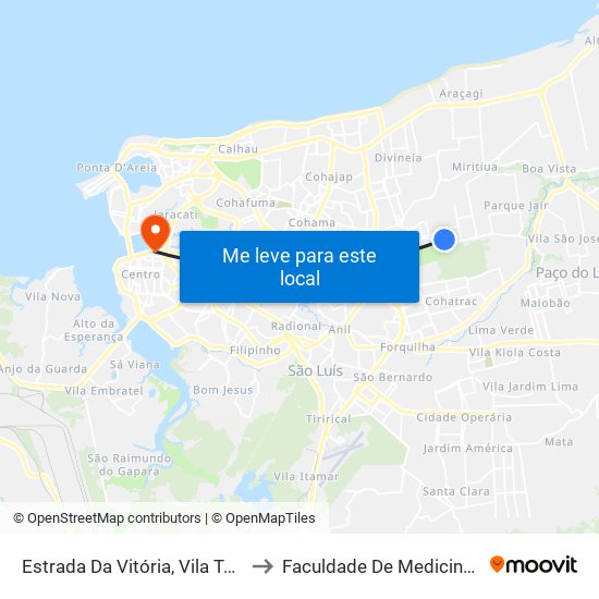 Estrada Da Vitória, Vila Terra Livre to Faculdade De Medicina - Ufma map