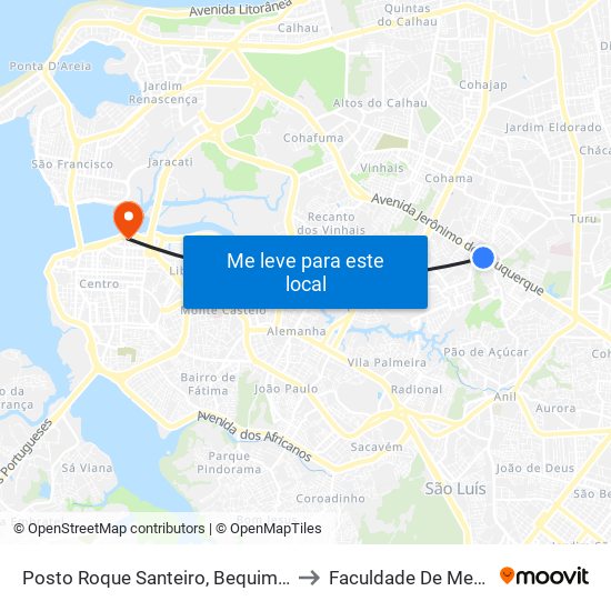 Posto Roque Santeiro, Bequimão (Sentido Centro) to Faculdade De Medicina - Ufma map