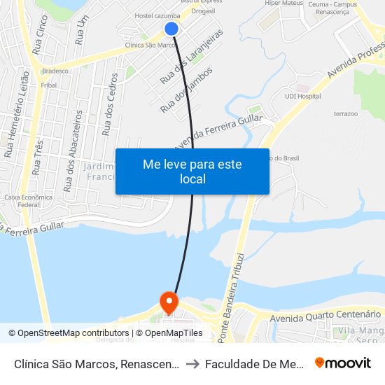 Clínica São Marcos, Renascença (Sentido Bairro) to Faculdade De Medicina - Ufma map