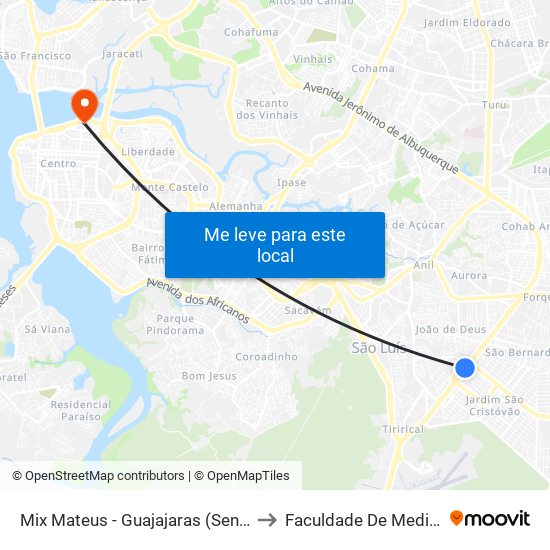 Mix Mateus - Guajajaras (Sentido Aeroporto) to Faculdade De Medicina - Ufma map