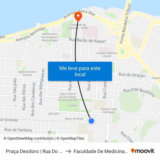 Praça Deodoro | Rua Do Outeiro to Faculdade De Medicina - Ufma map