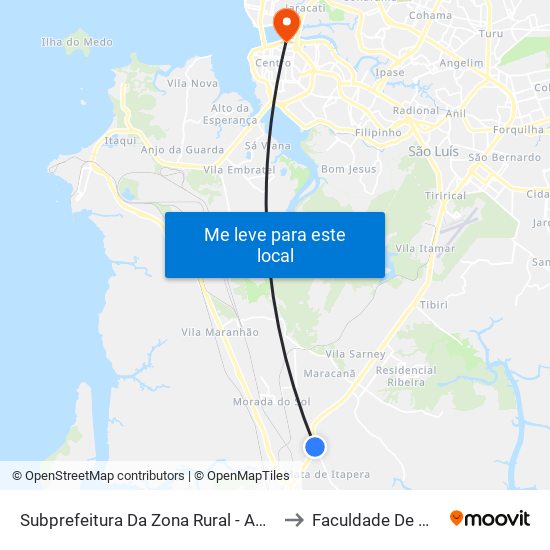 Subprefeitura Da Zona Rural - Amarelinho (Sentido Terminal) to Faculdade De Medicina - Ufma map