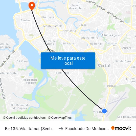 Br-135, Vila Itamar (Sentido Centro) to Faculdade De Medicina - Ufma map