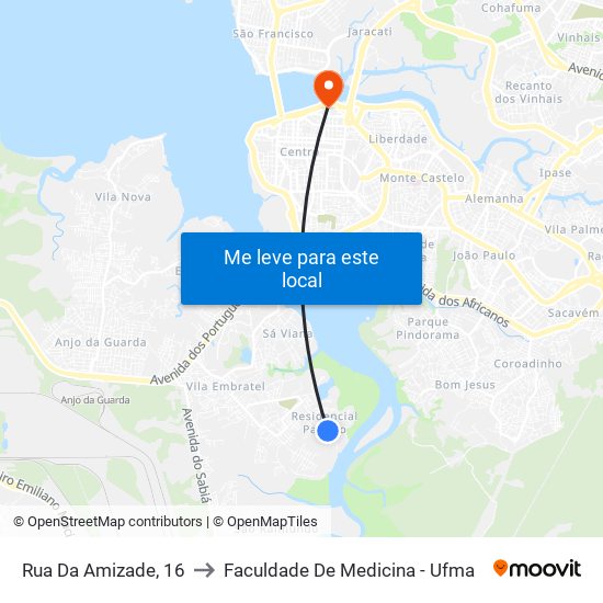 Rua Da Amizade, 16 to Faculdade De Medicina - Ufma map