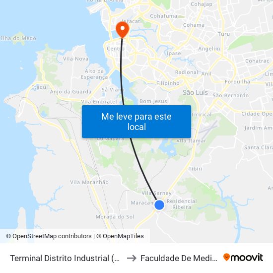 Terminal Distrito Industrial (Sentido Centro) to Faculdade De Medicina - Ufma map