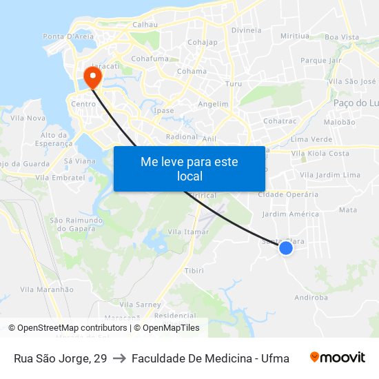 Rua São Jorge, 29 to Faculdade De Medicina - Ufma map