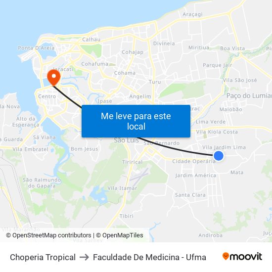 Choperia Tropical to Faculdade De Medicina - Ufma map