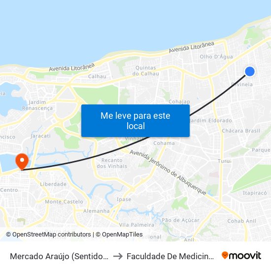 Mercado Araújo (Sentido Centro) to Faculdade De Medicina - Ufma map