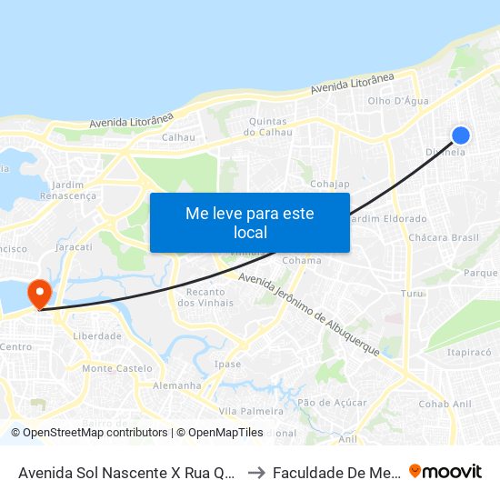 Avenida Sol Nascente X Rua Quinze (Sentido Centro) to Faculdade De Medicina - Ufma map