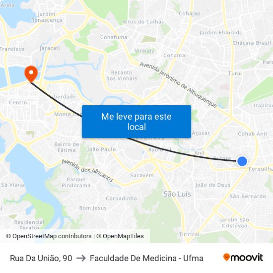 Rua Da União, 90 to Faculdade De Medicina - Ufma map