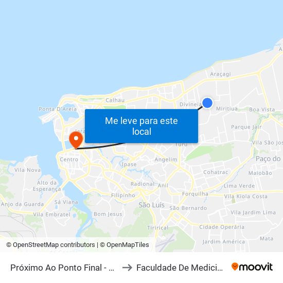 Próximo Ao Ponto Final - Vila Luizão to Faculdade De Medicina - Ufma map