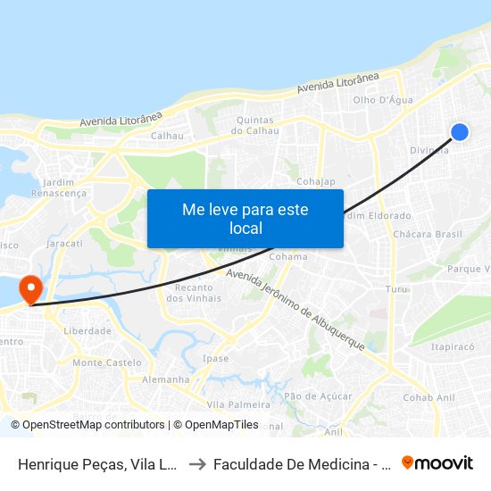 Henrique Peças, Vila Luizão to Faculdade De Medicina - Ufma map