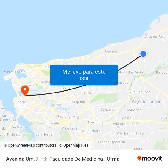 Avenida Um, 7 to Faculdade De Medicina - Ufma map