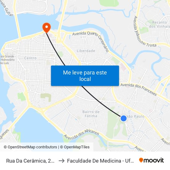 Rua Da Cerâmica, 272 to Faculdade De Medicina - Ufma map