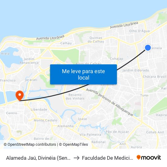 Alameda Jaú, Divinéia (Sentido Bairro) to Faculdade De Medicina - Ufma map